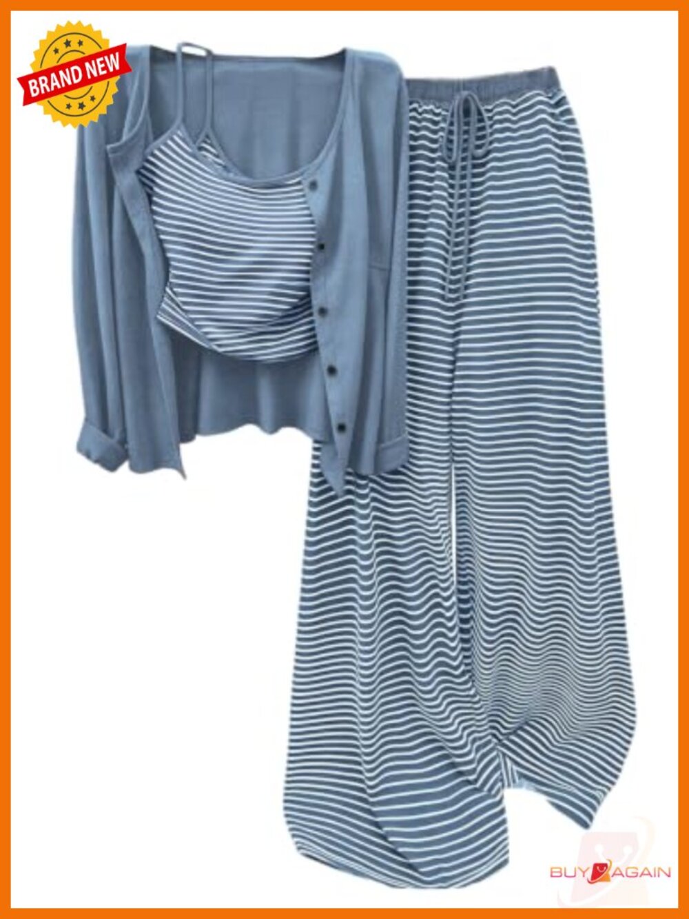 Plus Size Women's 3 Piece Stripe Lounge Set with Cardigan